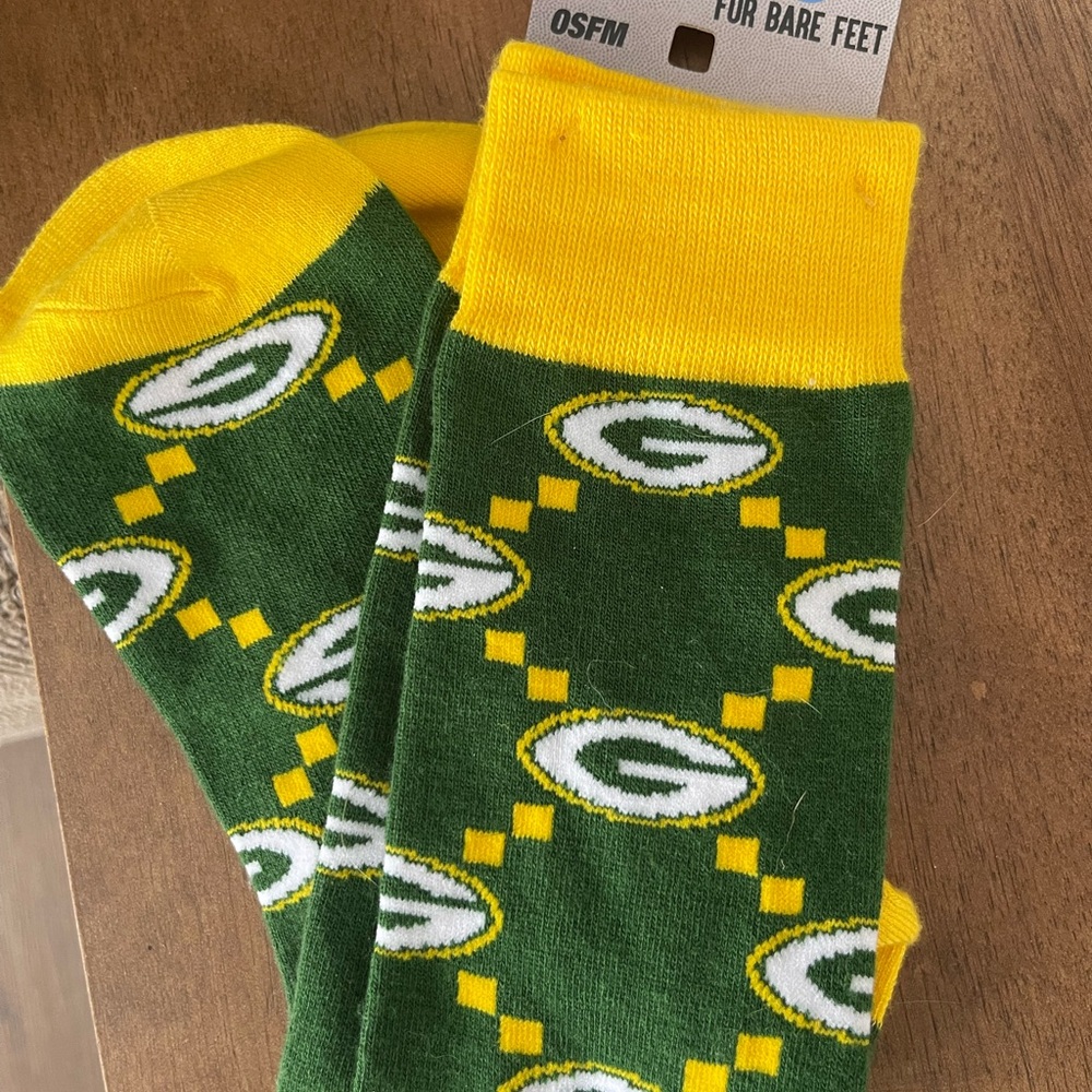 Green & Gold Team Logo Crew Socks - Men’s Sports Socks